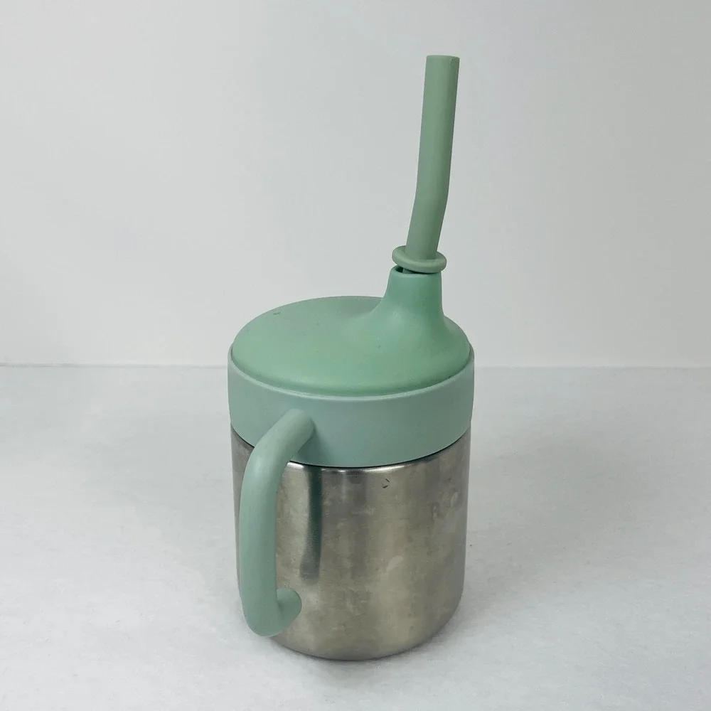 Cloud Island Stainless Steel Toddler Sippy Cup with Silicone Straw Sage Green